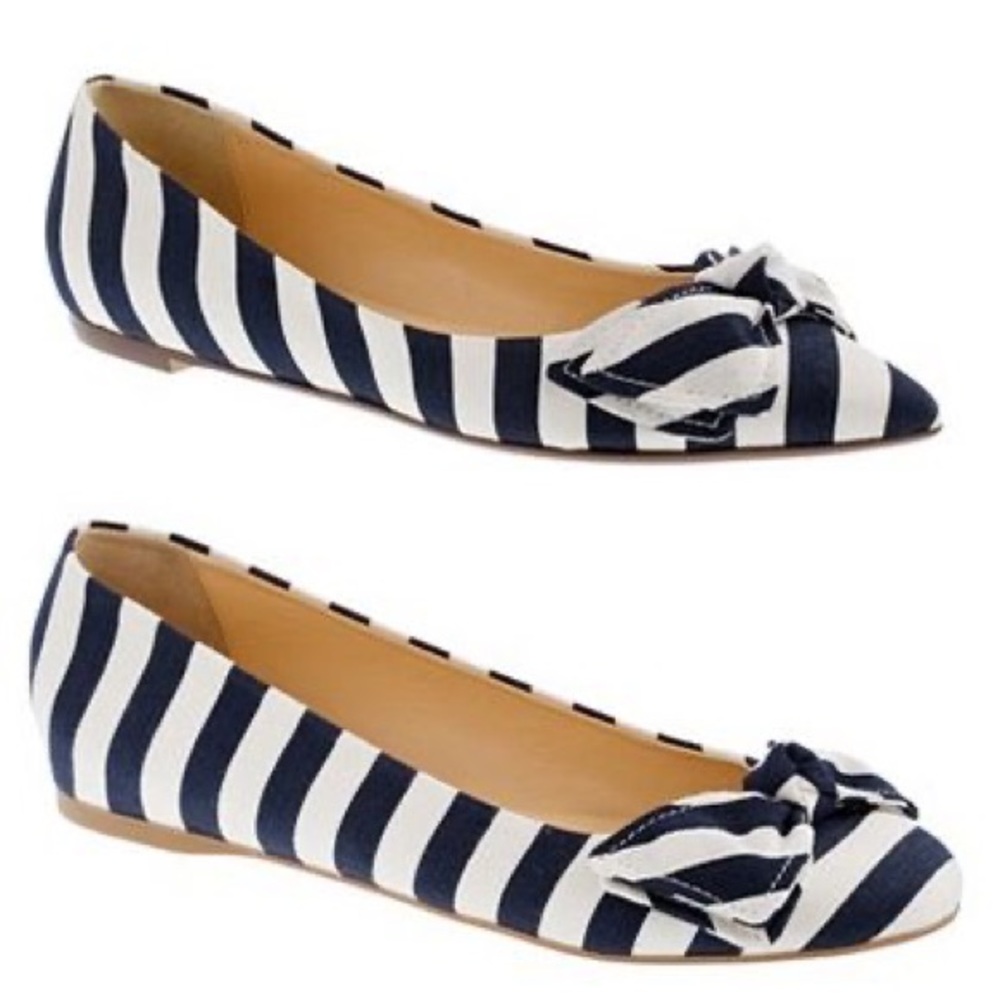 J. Crew Size 7 Blue Pinstripe Slip-On Ballet Bow Flats
